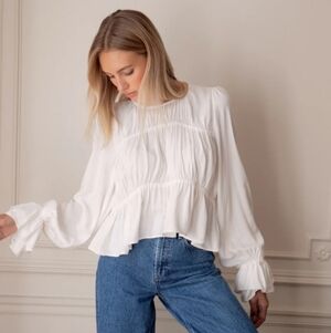 Rosae Paris Le Delaunay Smocked Blouse With Ruffled Wrists In Meringue